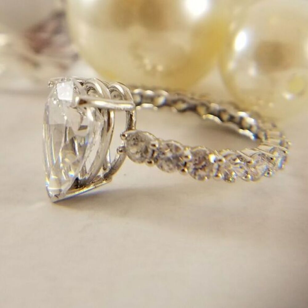 New custom made to order 14k Solid Real white gold Eternity Engagement ring